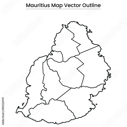 Mauritius Map Vector Outline  Editable Country Border, Island Shape, Minimal Line Art