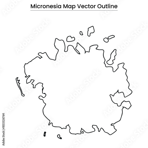 Micronesia Map Vector Outline Editable Country Border Island Shape Minimal Line Art