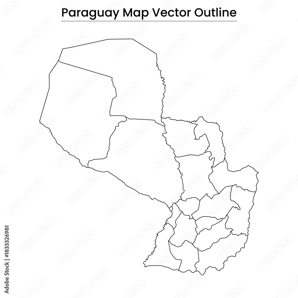 Fototapeta Paraguay Map Vector Outline Editable Country Silhouette with Departments