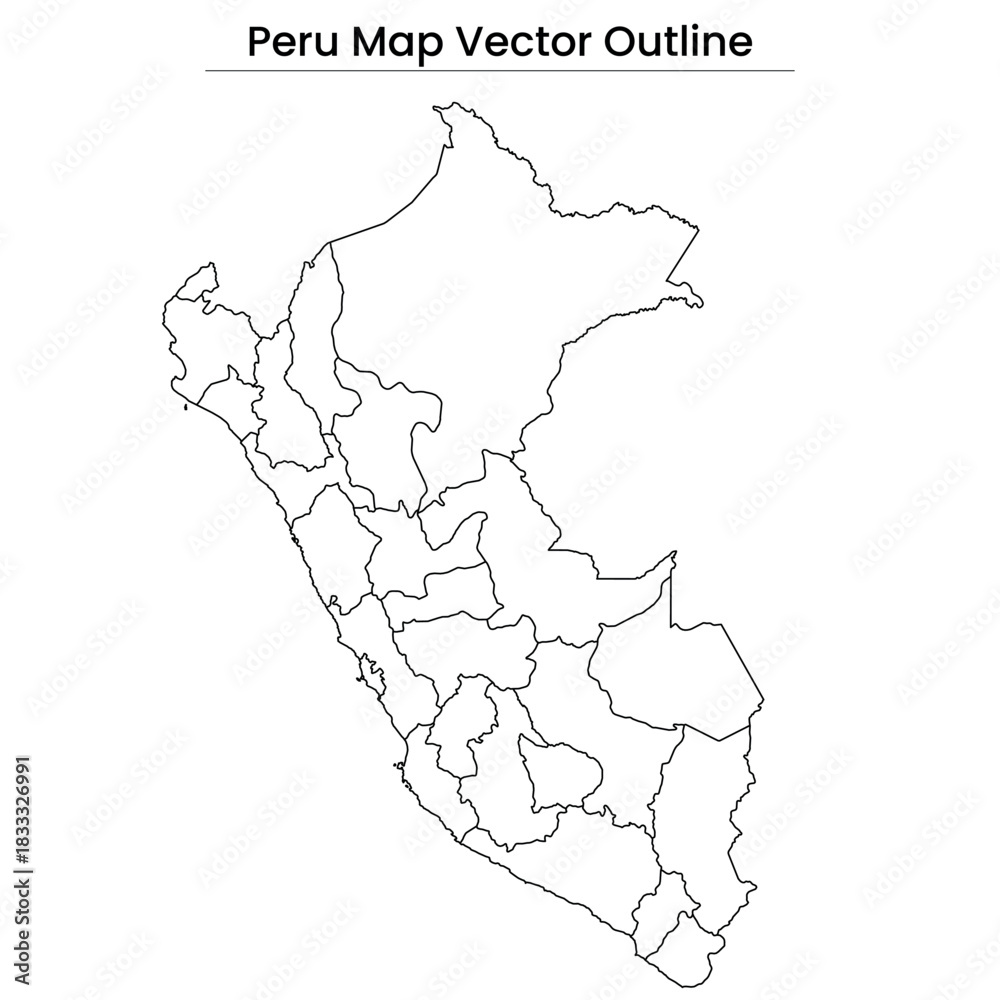 Fototapeta premium Peru Map Vector Outline Editable Country Silhouette with Regions