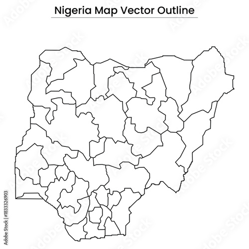Nigeria Map Vector Outline  Country Border, States, Editable Line Art
