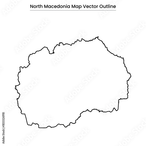 North Macedonia Map Vector Outline Country Border, Municipalities, Editable Line Art