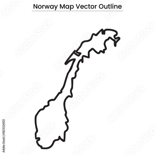 Norway Map Vector Outline Country Border, Counties, Editable Line Art