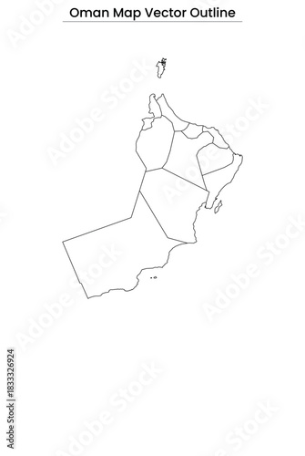 Oman Map Vector Outline Country Border, Governorates, Editable Line Art