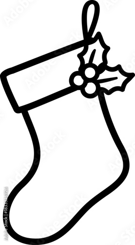 Christmas sock outline icon. 
Holiday stocking outline template vector.
Transparent background. SVG.