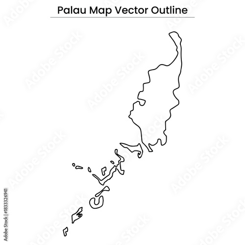 Palau Map Vector Outline Country Border, Islands, Editable Line Art