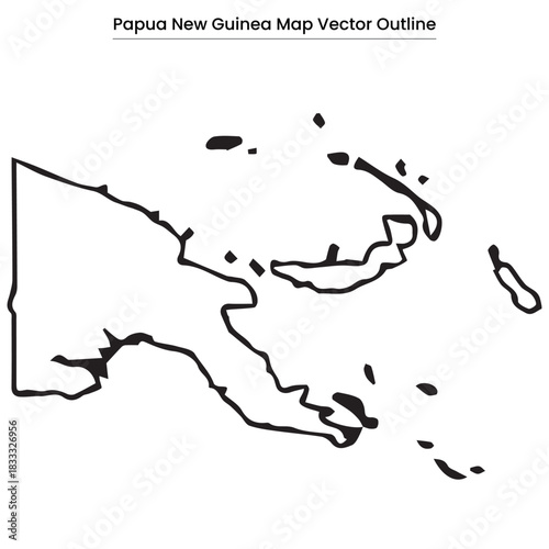 Papua New Guinea Map Vector Outline Country Border, Provinces, Editable Line Art