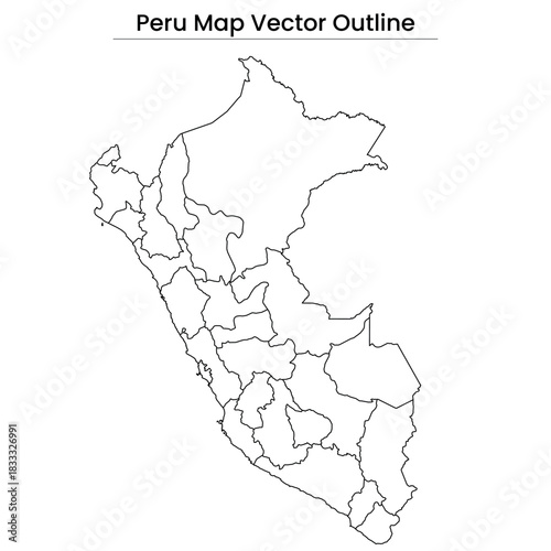 Peru Map Vector Outline Editable Country Silhouette with Regions