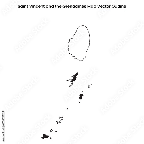 Saint Vincent and the Grenadines Map Vector Outline Editable Country Silhouette with Parish Borders