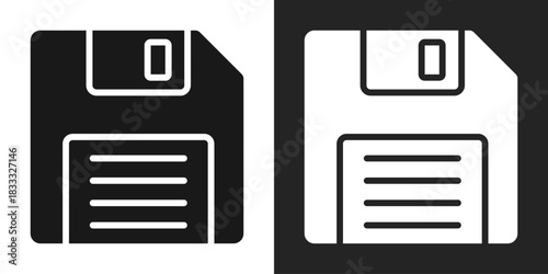 Floppy Disk Icon In Black And White Glyph Style