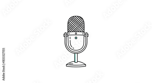 Simple hand-drawn line art animation of a retro microphone, a minimalist icon for podcasting, broadcasting, music, and voice recording.