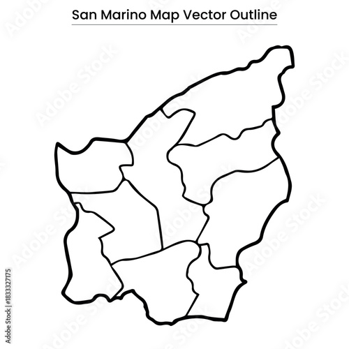 San Marino Map Vector Outline Editable Country Silhouette with Municipal Borders