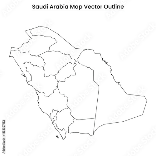 Saudi Arabia Map Vector Outline Editable Country Silhouette with Regional Borders