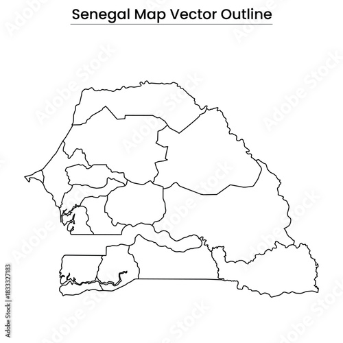 Senegal Map Vector Outline Editable Country Silhouette with Regional Borders