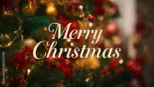 Festive Christmas Tree Decorated With Ornaments and a Warm Message for the Ho...