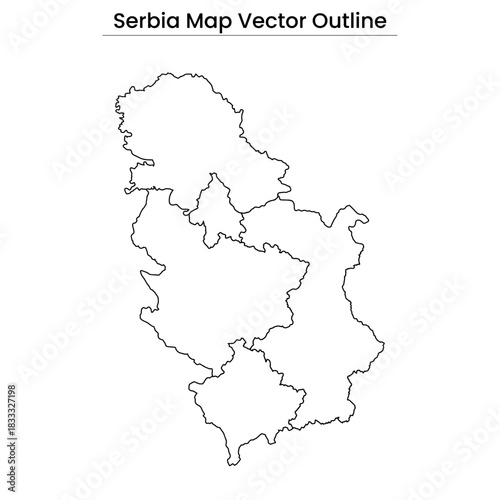 Serbia Map Vector Outline Editable Country Silhouette with Regional Borders