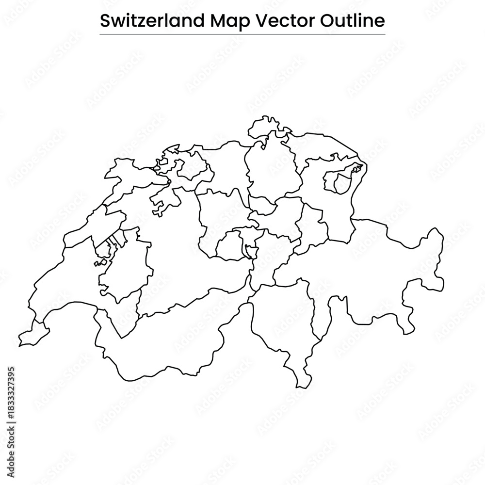 Obraz premium Switzerland Map Vector Outline Editable Country Silhouette with Canton Borders