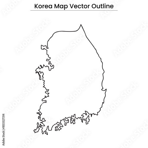 South Korea Map Vector Outline Country Border, Provinces, Editable Line Art