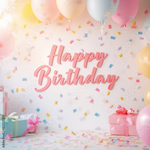 Birthday Celebration With Colorful Balloons and Cake Decoration in a Festive ...