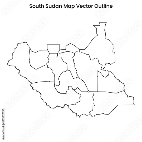 South Sudan Map Vector Outline Editable Country Silhouette with State Borders