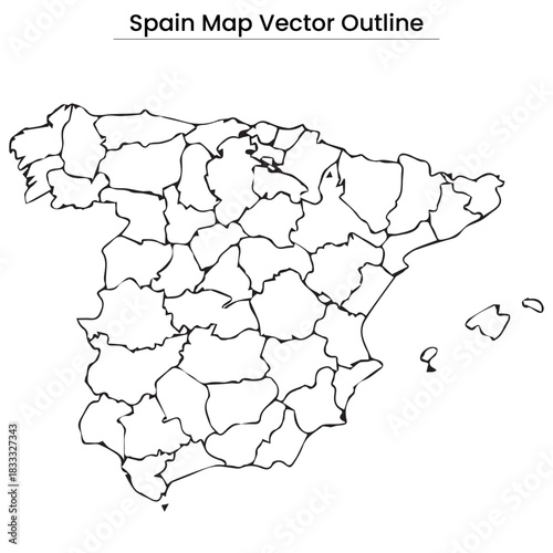 Spain Map Vector Outline Editable Country Silhouette with Regional Borders