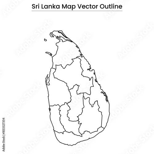 Sri Lanka Map Vector Outline Editable Country Silhouette with District Borders