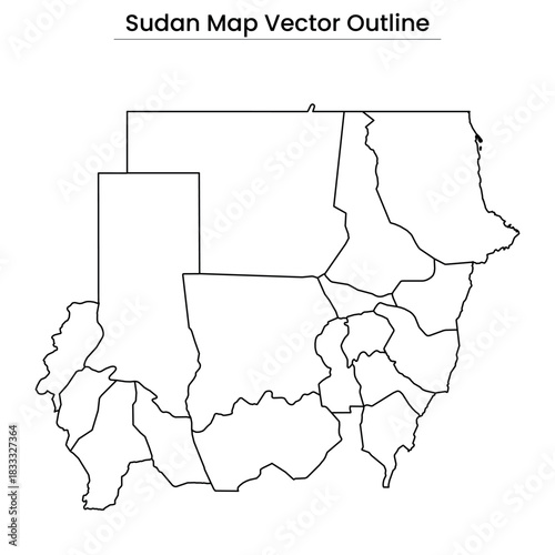 Sudan Map Vector Outline Editable Country Silhouette with State Borders