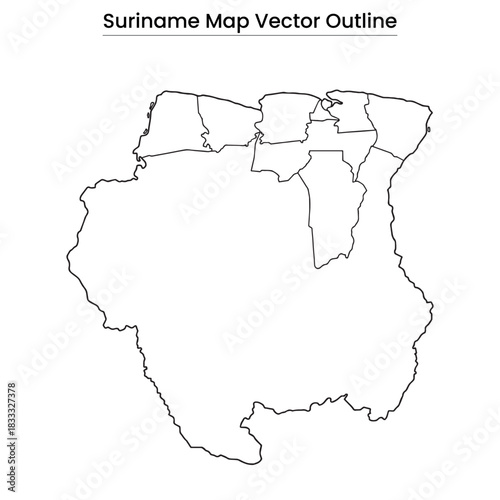 Suriname Map Vector Outline Editable Country Silhouette with District Borders