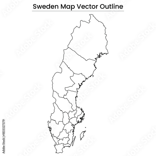 Sweden Map Vector Outline Editable Country Silhouette with Regional Borders