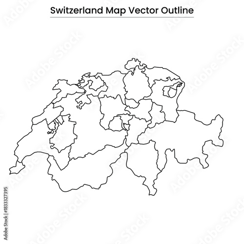 Switzerland Map Vector Outline Editable Country Silhouette with Canton Borders