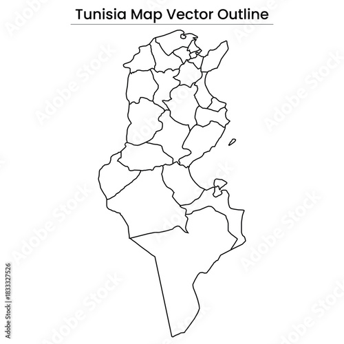Tunisia Map Vector Outline Editable Country Silhouette with Regional Borders