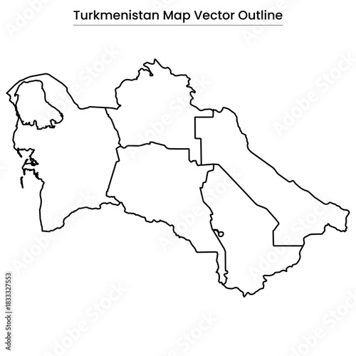 Turkmenistan Map Vector Outline Editable Country Silhouette with Regional Borders
