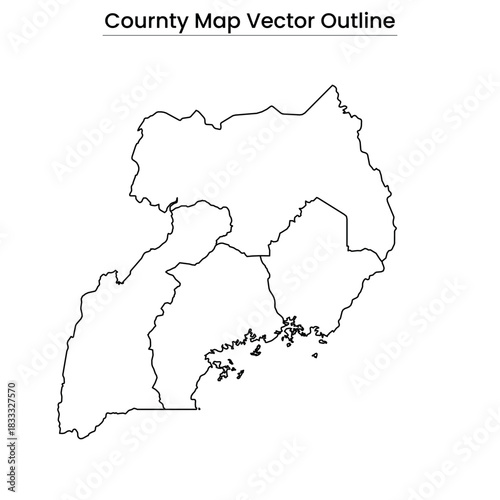 Uganda Map Vector Outline Editable Country Silhouette with Regional Borders