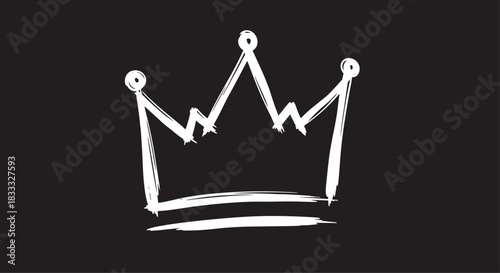 White crown hand-drawn with a rough, grunge brush stroke effect on a solid black background, representing royalty or victory.