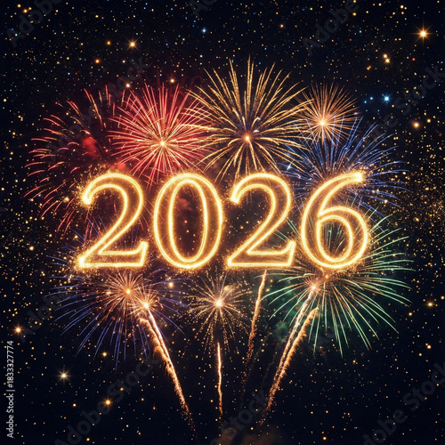 2026 new year celebration with vibrant fireworks light display