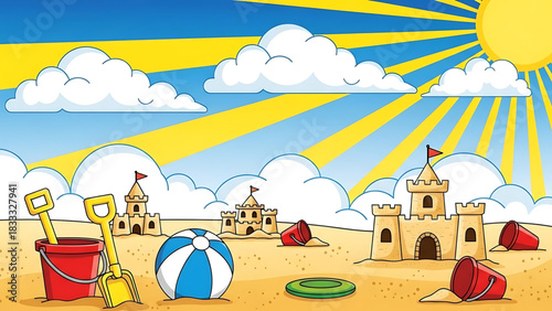 Sunny Day at the Beach: Cartoon Sandcastles and Summer Fun
