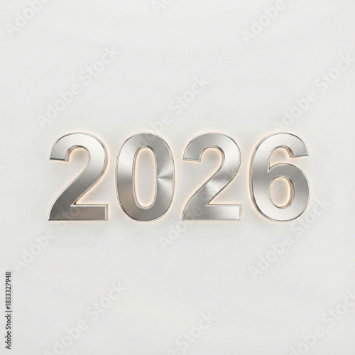 Shining metallic 2026 number on light background, new year concept