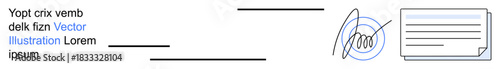 Digital contracts, online agreements, secure signing, legal documentation, identity validation, business solutions. A digital signature alongside a document and verification symbol. Digital contracts