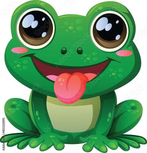 happy green frog smile character cartoon
