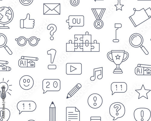 A seamless pattern of communication and achievement icons on a white background.