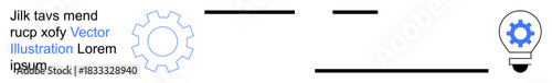 Innovation, workflow management, idea generation, business process, teamwork, and problem-solving. A gear linked to a light bulb by lines. Innovation and workflow management concept