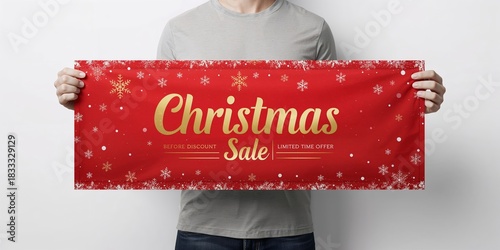 Festive Promotion With a Red Sign Held by a Person During the Holiday Season