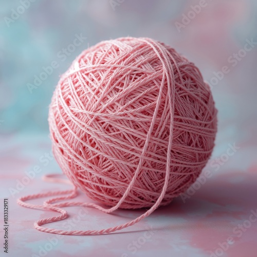 Pink Yarn Ball on a Light Background, Perfect for Crafting and Knitting Activ...