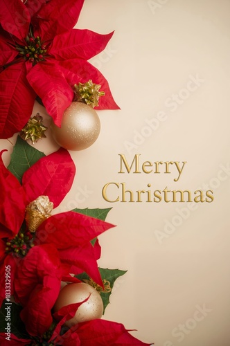 Elegant Christmas Decorations Featuring Poinsettias and Gold Ornaments for Fe...