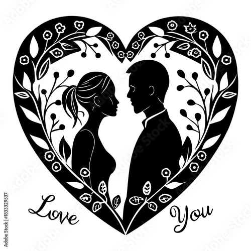 black and white illustration silhouette couple