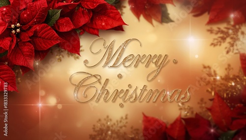 Festive Display of Christmas Wishes With Poinsettias and Golden Lettering on ...