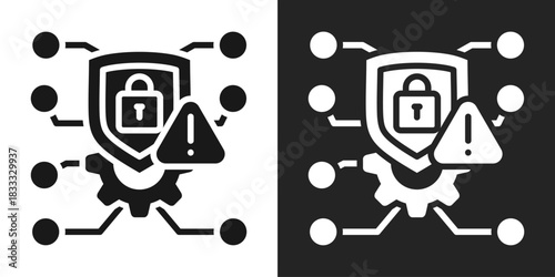 Cybersecurity Icon In Black And White Glyph Style