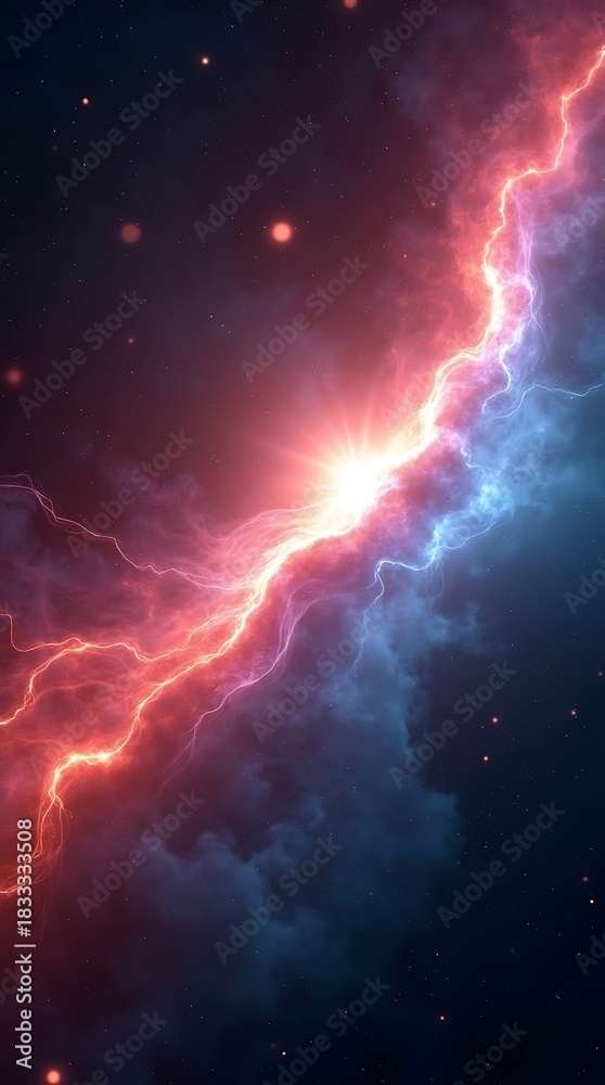 Fototapeta premium Radiant Interstellar Energy Veil with Red and Blue Plasma Flow in Deep Space