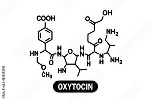 Skeletal formula representation of the Oxytocin peptide hormone molecule structure