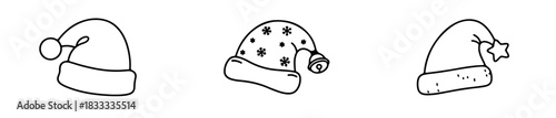 Stylized Santa hat icons for Christmas and festive design.